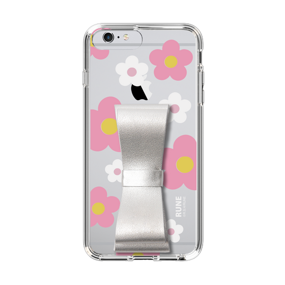 Slim Protection Case - STAND & RING RIBBON Silver［ Rune Naito - RUNE Flower - Pink ］