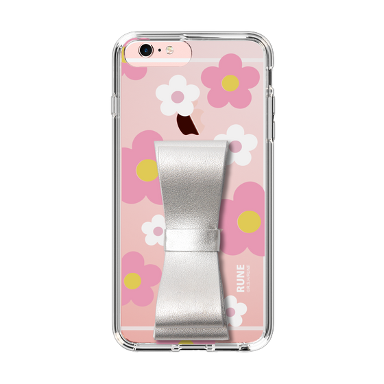 Slim Protection Case - STAND & RING RIBBON Silver［ Rune Naito - RUNE Flower - Pink ］
