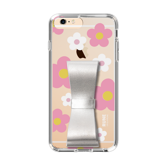 Slim Protection Case - STAND & RING RIBBON Silver［ Rune Naito - RUNE Flower - Pink ］