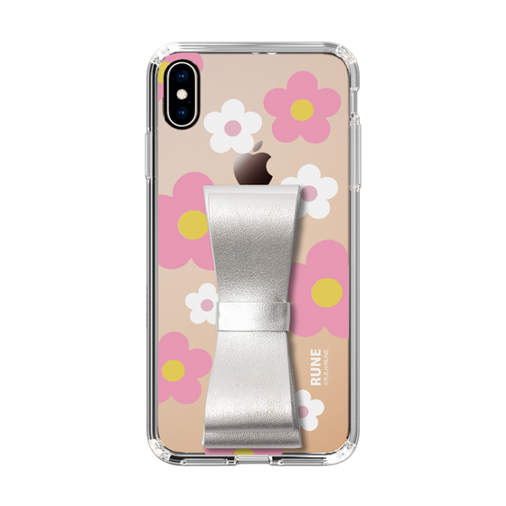 Slim Protection Case - STAND & RING RIBBON Silver［ Rune Naito - RUNE Flower - Pink ］