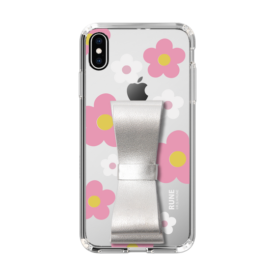 Slim Protection Case - STAND & RING RIBBON Silver［ Rune Naito - RUNE Flower - Pink ］
