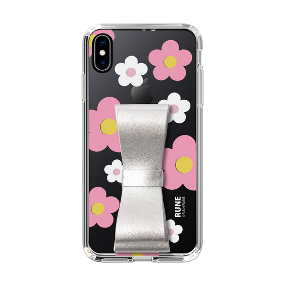 Slim Protection Case - STAND & RING RIBBON Silver［ Rune Naito - RUNE Flower - Pink ］