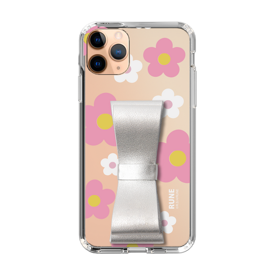 Slim Protection Case - STAND & RING RIBBON Silver［ Rune Naito - RUNE Flower - Pink ］
