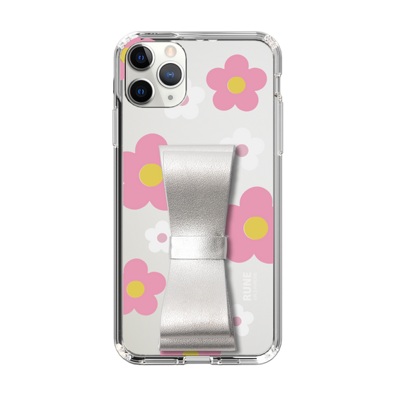 Slim Protection Case - STAND & RING RIBBON Silver［ Rune Naito - RUNE Flower - Pink ］
