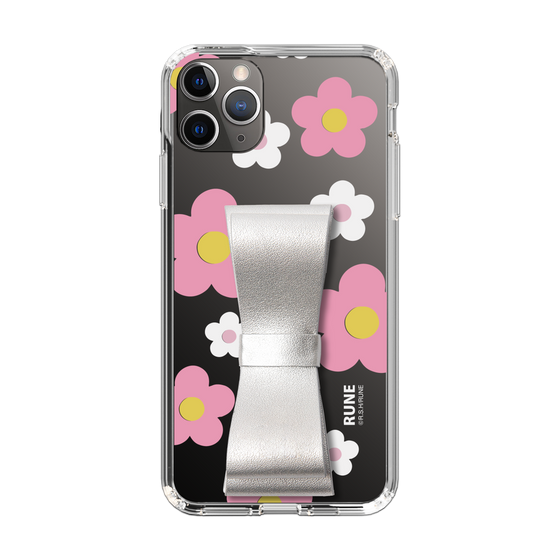 Slim Protection Case - STAND & RING RIBBON Silver［ Rune Naito - RUNE Flower - Pink ］