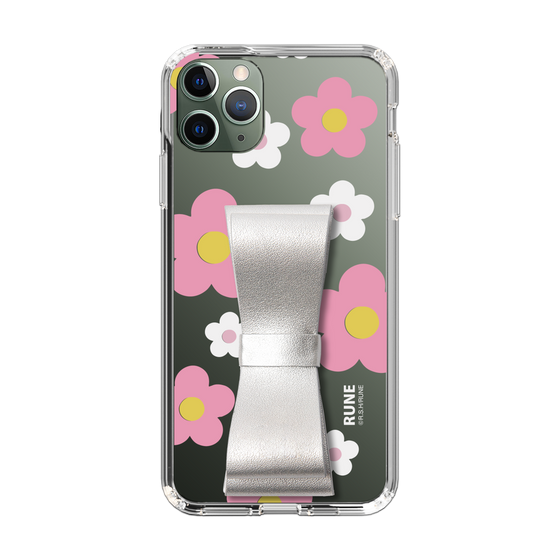 Slim Protection Case - STAND & RING RIBBON Silver［ Rune Naito - RUNE Flower - Pink ］