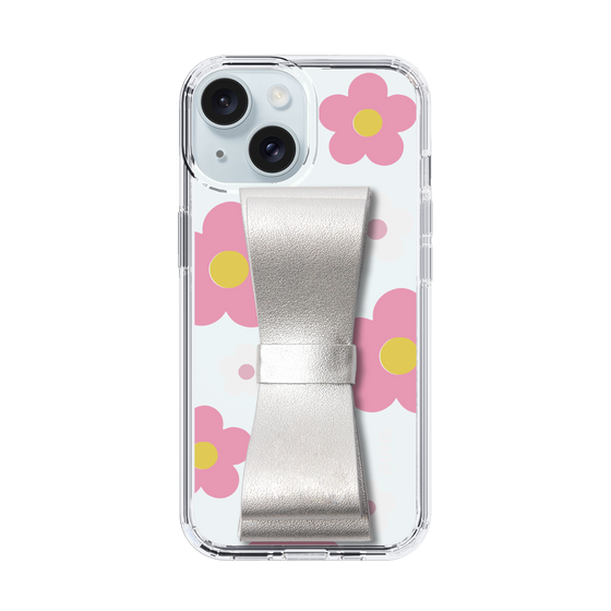 Slim Protection Case - STAND & RING RIBBON Silver［ Rune Naito - RUNE Flower - Pink ］