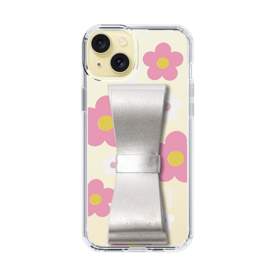 Slim Protection Case - STAND & RING RIBBON Silver［ Rune Naito - RUNE Flower - Pink ］