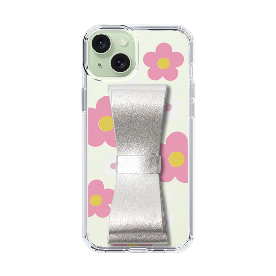 Slim Protection Case - STAND & RING RIBBON Silver［ Rune Naito - RUNE Flower - Pink ］
