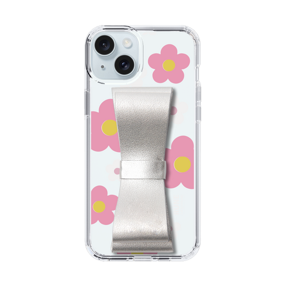 Slim Protection Case - STAND & RING RIBBON Silver［ Rune Naito - RUNE Flower - Pink ］