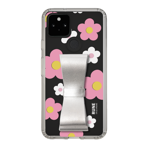 Slim Protection Case - STAND & RING RIBBON Silver［ Rune Naito - RUNE Flower - Pink ］