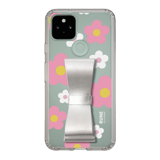 Slim Protection Case - STAND & RING RIBBON Silver［ Rune Naito - RUNE Flower - Pink ］