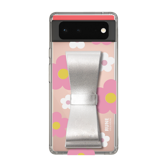 Slim Protection Case - STAND & RING RIBBON Silver［ Rune Naito - RUNE Flower - Pink ］