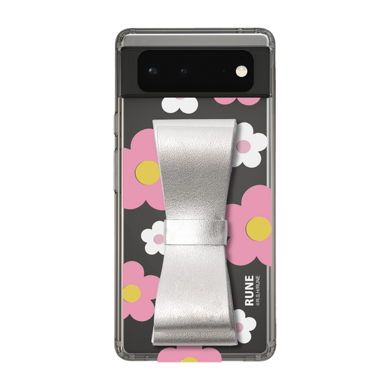 Slim Protection Case - STAND & RING RIBBON Silver［ Rune Naito - RUNE Flower - Pink ］