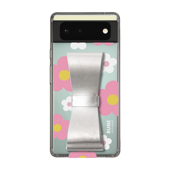 Slim Protection Case - STAND & RING RIBBON Silver［ Rune Naito - RUNE Flower - Pink ］