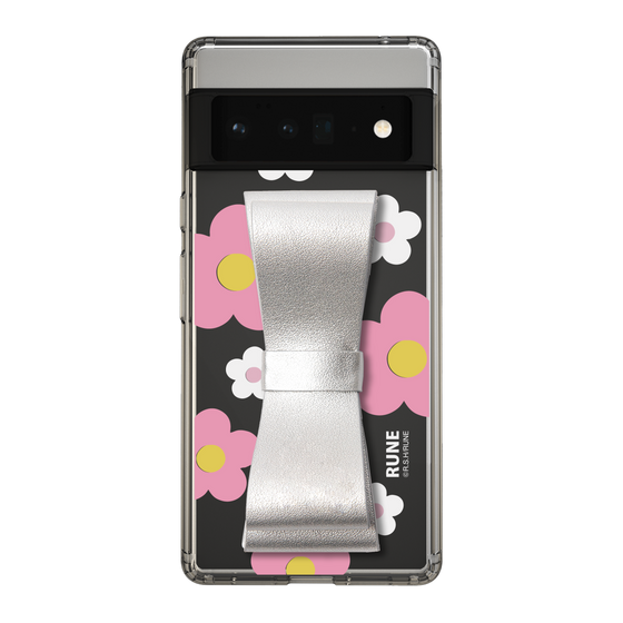 Slim Protection Case - STAND & RING RIBBON Silver［ Rune Naito - RUNE Flower - Pink ］