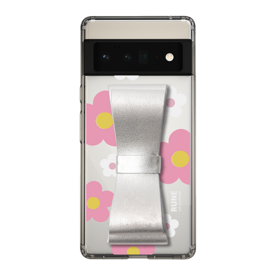 Slim Protection Case - STAND & RING RIBBON Silver［ Rune Naito - RUNE Flower - Pink ］