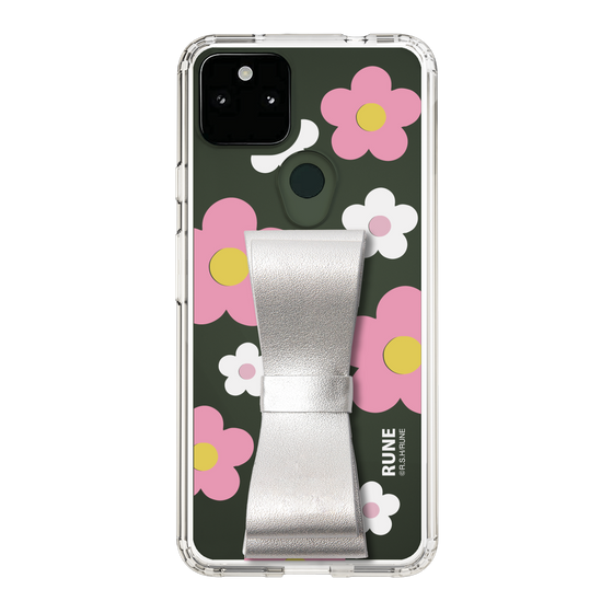 Slim Protection Case - STAND & RING RIBBON Silver［ Rune Naito - RUNE Flower - Pink ］