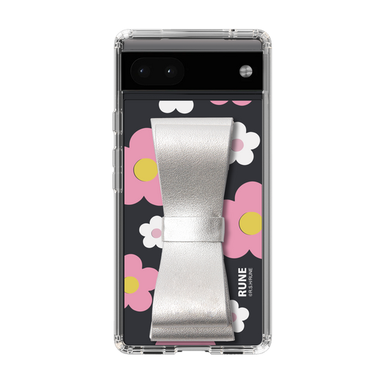 Slim Protection Case - STAND & RING RIBBON Silver［ Rune Naito - RUNE Flower - Pink ］