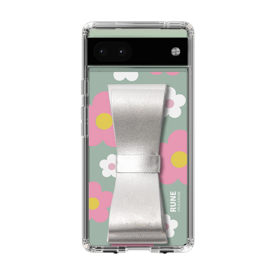 Slim Protection Case - STAND & RING RIBBON Silver［ Rune Naito - RUNE Flower - Pink ］