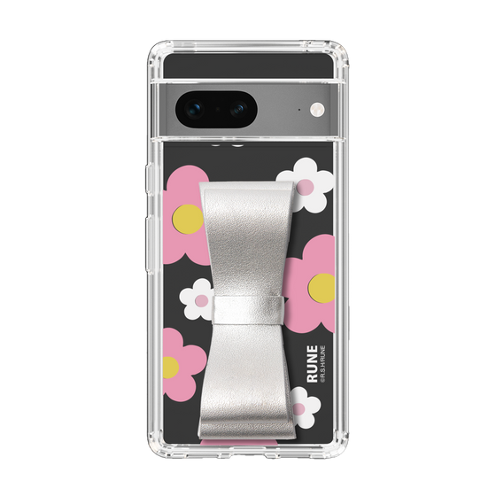 Slim Protection Case - STAND & RING RIBBON Silver［ Rune Naito - RUNE Flower - Pink ］