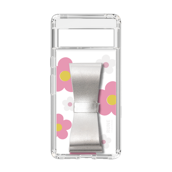 Slim Protection Case - STAND & RING RIBBON Silver［ Rune Naito - RUNE Flower - Pink ］