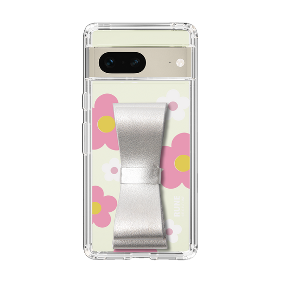 Slim Protection Case - STAND & RING RIBBON Silver［ Rune Naito - RUNE Flower - Pink ］