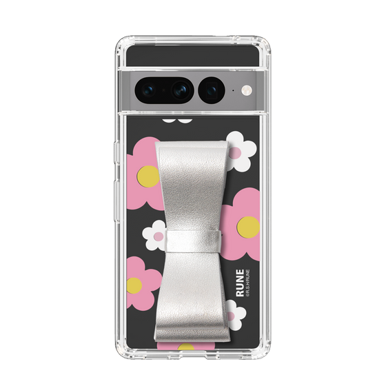 Slim Protection Case - STAND & RING RIBBON Silver［ Rune Naito - RUNE Flower - Pink ］