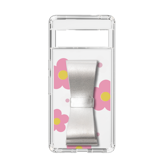 Slim Protection Case - STAND & RING RIBBON Silver［ Rune Naito - RUNE Flower - Pink ］