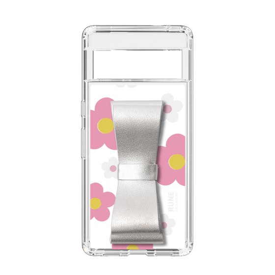 Slim Protection Case - STAND & RING RIBBON Silver［ Rune Naito - RUNE Flower - Pink ］