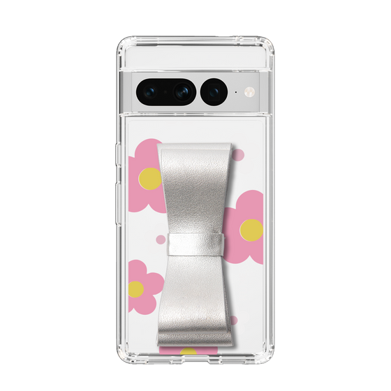 Slim Protection Case - STAND & RING RIBBON Silver［ Rune Naito - RUNE Flower - Pink ］