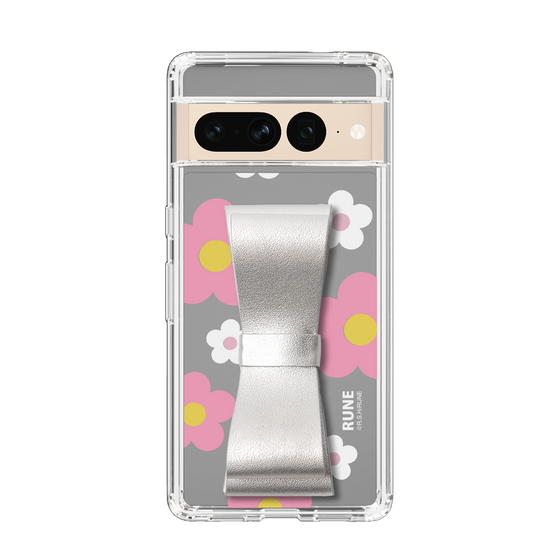 Slim Protection Case - STAND & RING RIBBON Silver［ Rune Naito - RUNE Flower - Pink ］