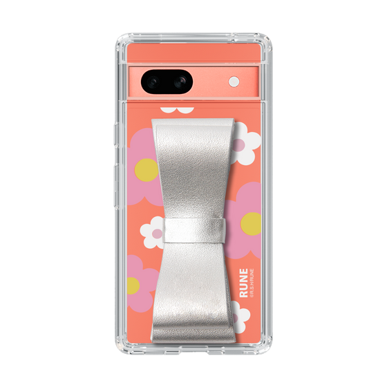 Slim Protection Case - STAND & RING RIBBON Silver［ Rune Naito - RUNE Flower - Pink ］