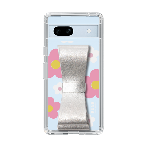 Slim Protection Case - STAND & RING RIBBON Silver［ Rune Naito - RUNE Flower - Pink ］