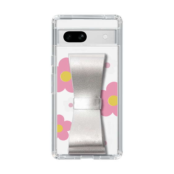 Slim Protection Case - STAND & RING RIBBON Silver［ Rune Naito - RUNE Flower - Pink ］