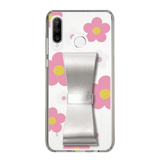 Slim Protection Case - STAND & RING RIBBON Silver［ Rune Naito - RUNE Flower - Pink ］