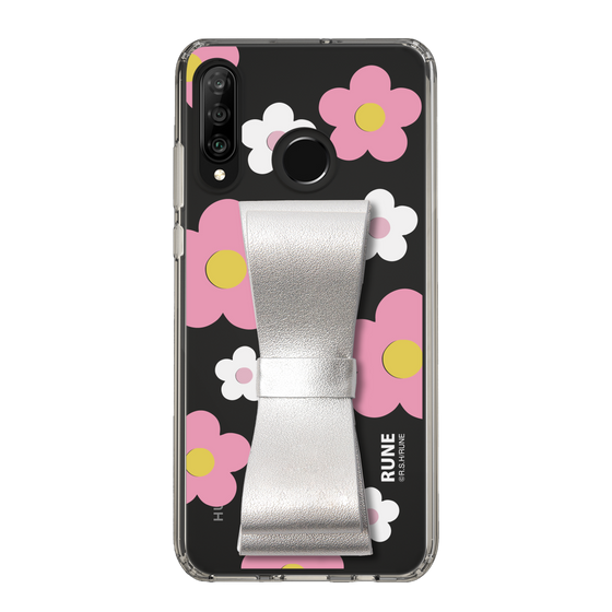 Slim Protection Case - STAND & RING RIBBON Silver［ Rune Naito - RUNE Flower - Pink ］