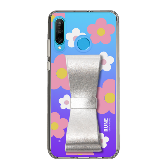 Slim Protection Case - STAND & RING RIBBON Silver［ Rune Naito - RUNE Flower - Pink ］
