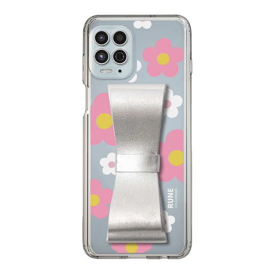 Slim Protection Case - STAND & RING RIBBON Silver［ Rune Naito - RUNE Flower - Pink ］