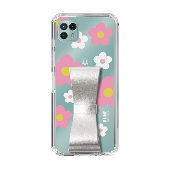 Slim Protection Case - STAND & RING RIBBON Silver［ Rune Naito - RUNE Flower - Pink ］