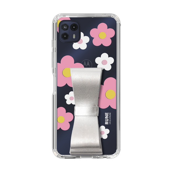 Slim Protection Case - STAND & RING RIBBON Silver［ Rune Naito - RUNE Flower - Pink ］