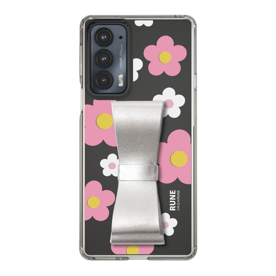 Slim Protection Case - STAND & RING RIBBON Silver［ Rune Naito - RUNE Flower - Pink ］
