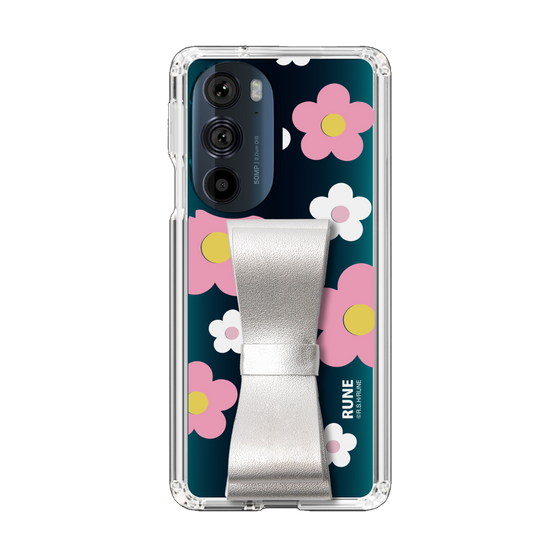 Slim Protection Case - STAND & RING RIBBON Silver［ Rune Naito - RUNE Flower - Pink ］