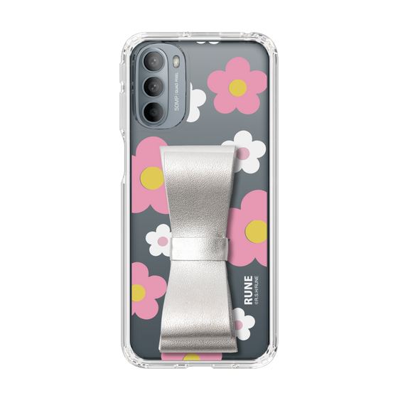 Slim Protection Case - STAND & RING RIBBON Silver［ Rune Naito - RUNE Flower - Pink ］