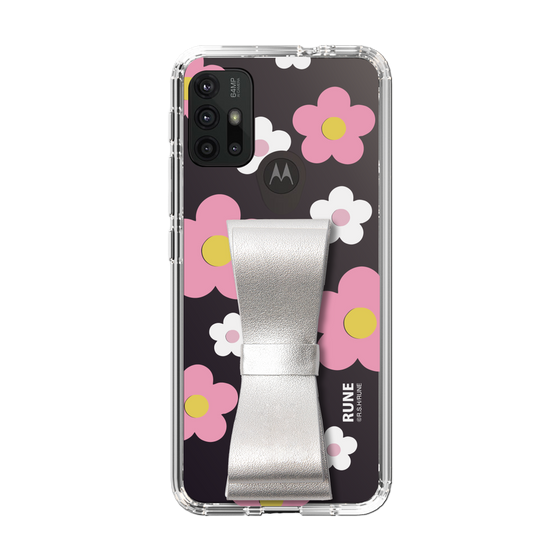 Slim Protection Case - STAND & RING RIBBON Silver［ Rune Naito - RUNE Flower - Pink ］