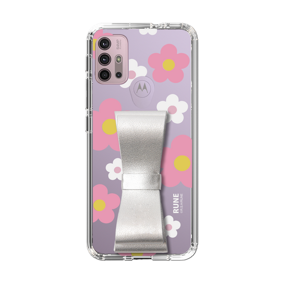 Slim Protection Case - STAND & RING RIBBON Silver［ Rune Naito - RUNE Flower - Pink ］
