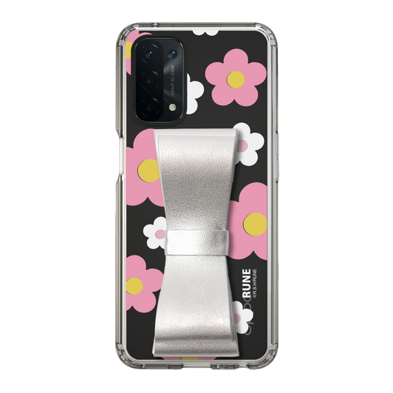 Slim Protection Case - STAND & RING RIBBON Silver［ Rune Naito - RUNE Flower - Pink ］
