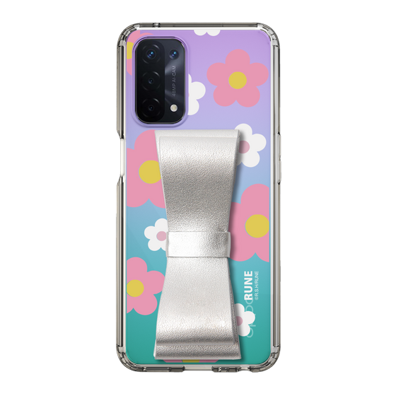 Slim Protection Case - STAND & RING RIBBON Silver［ Rune Naito - RUNE Flower - Pink ］