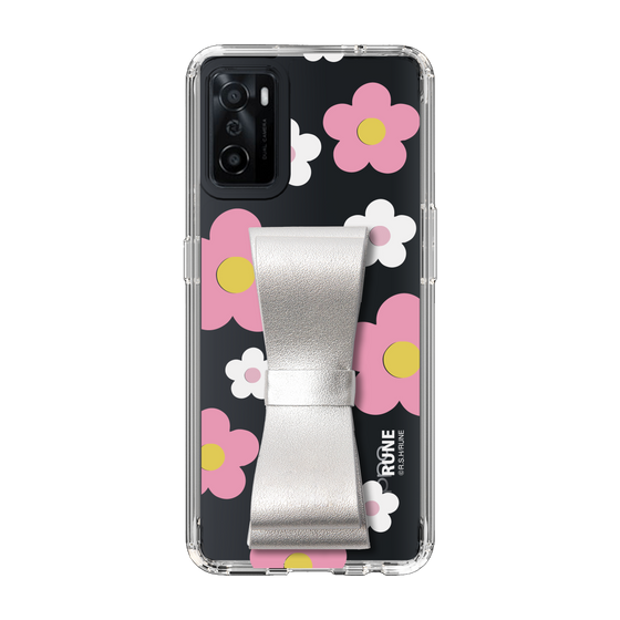 Slim Protection Case - STAND & RING RIBBON Silver［ Rune Naito - RUNE Flower - Pink ］