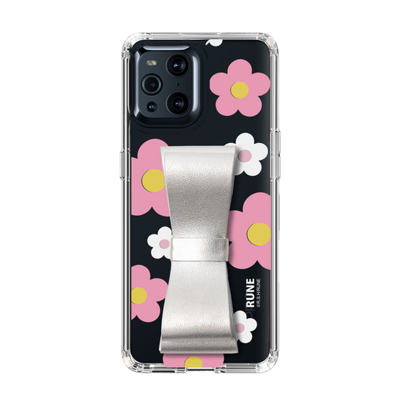 Slim Protection Case - STAND & RING RIBBON Silver［ Rune Naito - RUNE Flower - Pink ］